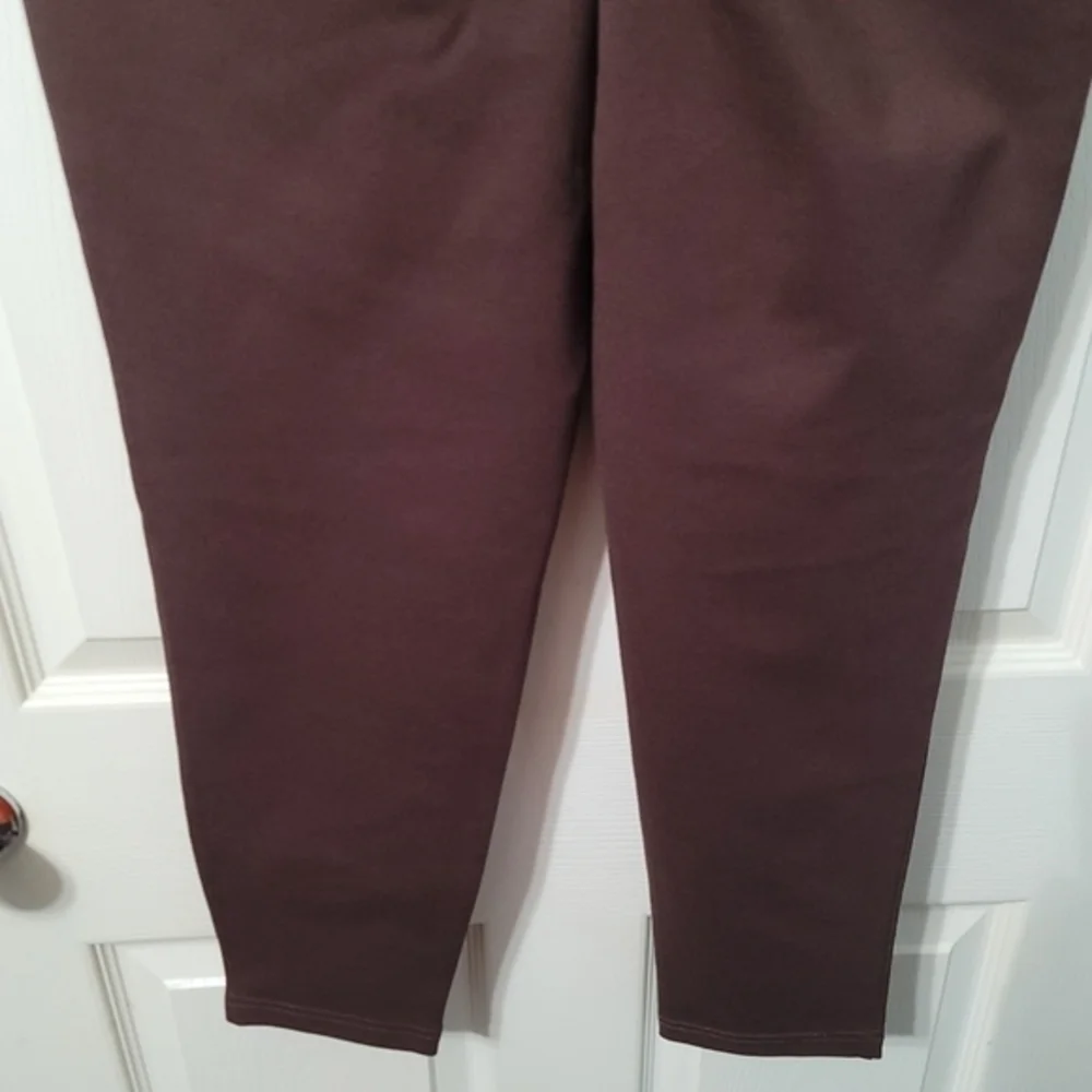 Joan Rivers Women's Petite Pants S/P Signature Knit Faux Leather‎ Brown a461883